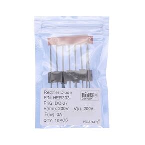 10PCS HER303 High Efficiency Rectifier Diode 3A 200V 50-70ns DO-201AD (DO-27) Axial 3 Amp 200 Volt