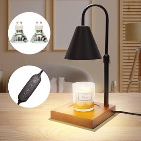 مصباح تسخين الشمعة مع مؤقت، مصباح تسخين الشمع على شكل شموع معدنية كهربائية لشموع البرطمان، مصباح حرارة مؤقت قابل للتعديل وارتفاع قابل للتعديل - بدون لهب شمعة معطرة، مصباح تسخين فانوس مع مصباحين in Kuwait