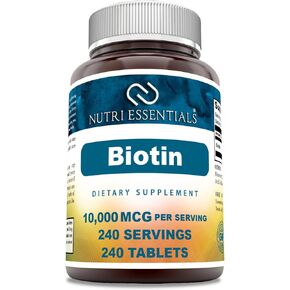 Biotin (Vitamin B7) 10,000 mcg Supplement | 240 Tablets | Non-GMO | Gluten Free | Made in USA