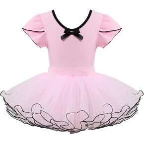 Girls Ballet Leotard With Tutu Skirt Short Sleeve Dance Skirt Cute Ballerina Gymnastics Costumes