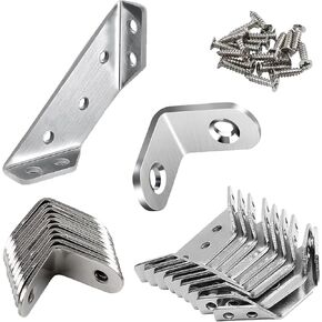 20Pack Stainless Steel Corner Braces Connector with 90 Screws,a Z-Shaped Double Head Screwdriver,Universal Trapezoidal Bracket for Furniture,Cabinets,Tables,Chairs-Strong Support and Easy Fastening