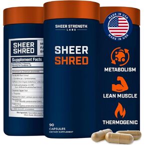 Sheer Strength Labs Thermogenic Shredding Supplement for Men - Premium Cutting Supplement - Nausea & Jitter Free Rauwolscine and Capsaicin Supplements to Burn Calories - 30 SV
