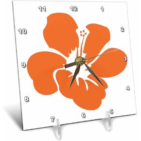 3dRose dc_54493_1 Orange Hibiscus Flower Hawaiian Floral Tropical Art Desk Clock, 6 by 6"