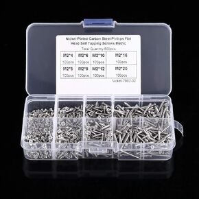 800pcs M2 Flat Head Screws Cross Drive Flat Head Self tapping Screws Woodworking Fastener with Box