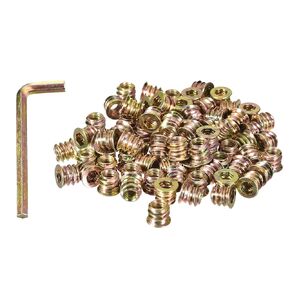 uxcell 1/4-20 x 10mm Threaded Inserts Nuts, 100pcs Threaded Inserts for Wood Furniture, Interface Hex Socket Drive Wood Insert Nuts with Hex Wrench