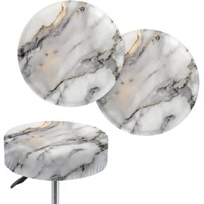 Marble Print Bar Stool Covers, Stetchable Round Stool Cushion Cover Bar Chair Covers Removable Washable Chair Covers for Dining Room Office Hotel Set of 2