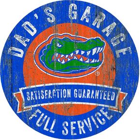 NCAA Florida Gators 12" Round Dad's Garage Wood Sign