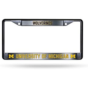 Michigan Wolverines Premium Black Long Lasting Zinc Alloy NCAA License Plate Frame – 2 Screw Tag Holder with Highlighted Team Pride and Team Cheer - Complements Any Color of Truck, SUV, Car