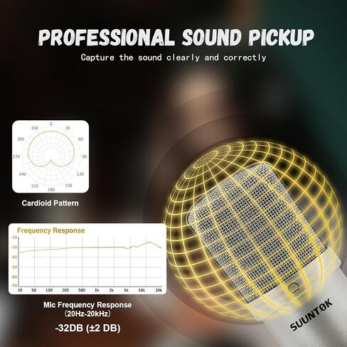 ميكروفون XLR TM020، طقم ميكروفون قلبي كبير مطلي بالذهب مقاس 34 ملم للتسجيل الاحترافي، للاستوديو والبث المباشر والبودكاست والألعاب (شامبانيا) in Kuwait