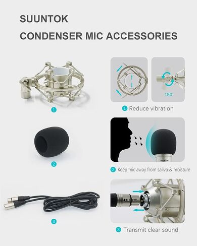 ميكروفون XLR TM020، طقم ميكروفون قلبي كبير مطلي بالذهب مقاس 34 ملم للتسجيل الاحترافي، للاستوديو والبث المباشر والبودكاست والألعاب (شامبانيا) in Kuwait