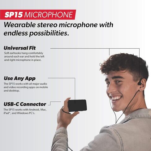 يسجل الميكروفون ثنائي الأذنين SP15C (USB-C) صوتًا مكانيًا غامرًا ثلاثي الأبعاد على كاميرات الجيب والهواتف الذكية الجديدة - ارتقِ إلى الحضور الصوتي للحصول على جودة صوت تتطابق مع فيديو 4K in Saudi Arabia