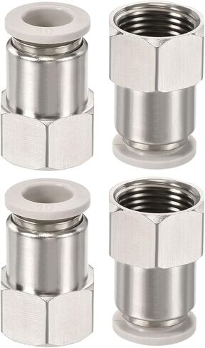 4 Pack 3/8PT Female Thread Pipe Fitting - Nickel-plated Copper Straight Union, Push to Connect Fittings, Apply to Pneumatic System (0.39 Inch, Silver) in Kuwait