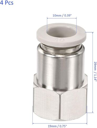 4 Pack 3/8PT Female Thread Pipe Fitting - Nickel-plated Copper Straight Union, Push to Connect Fittings, Apply to Pneumatic System (0.39 Inch, Silver) in Kuwait