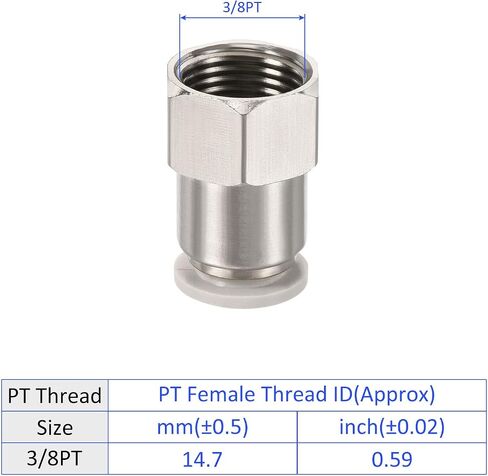4 Pack 3/8PT Female Thread Pipe Fitting - Nickel-plated Copper Straight Union, Push to Connect Fittings, Apply to Pneumatic System (0.39 Inch, Silver) in Kuwait