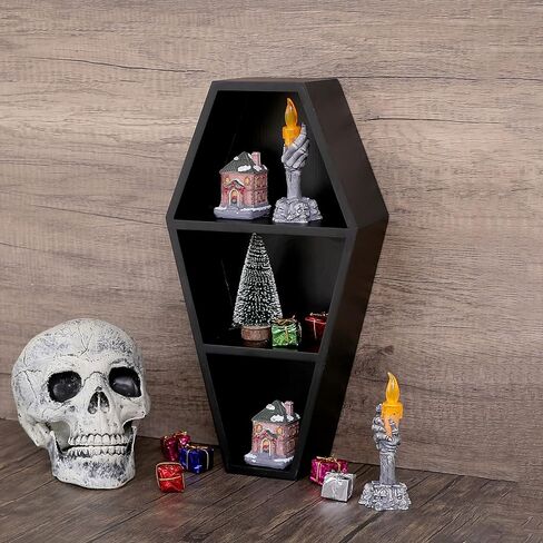 Wall Decor Coffin Shelf- Spooky Gothic Decor for Home,Black Floating Wooden Shelf for Table Top,Witchy Room Decor for Oddities and Curiosities 1 in Saudi Arabia