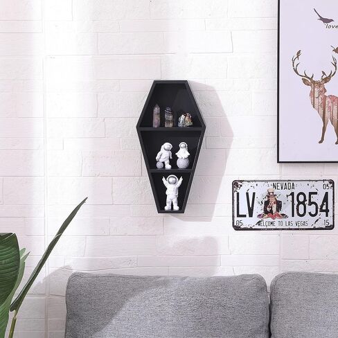 Wall Decor Coffin Shelf- Spooky Gothic Decor for Home,Black Floating Wooden Shelf for Table Top,Witchy Room Decor for Oddities and Curiosities 1 in Saudi Arabia