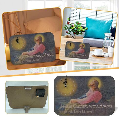 QIUMING Jesus, Would You Look at The Time,Funny Table Clock Jesus Christ,Jesus Christ Wooden Frame Silent Wall Clock,Novelty Gift Office Decor Table Desk Home Decor in Saudi Arabia