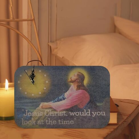 QIUMING Jesus, Would You Look at The Time,Funny Table Clock Jesus Christ,Jesus Christ Wooden Frame Silent Wall Clock,Novelty Gift Office Decor Table Desk Home Decor in Saudi Arabia