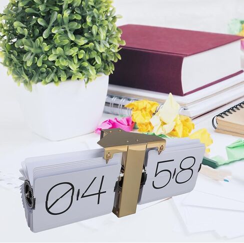 ساعة رف مكتب فليب ريترو من زونات، ساعة قلاب للجدار والطاولة، ساعة قلاب عصرية على مدار 24 ساعة، شاشة رقمية ميكانيكية كلاسيكية تعمل بالبطارية (إطار ذهبي) in Saudi Arabia