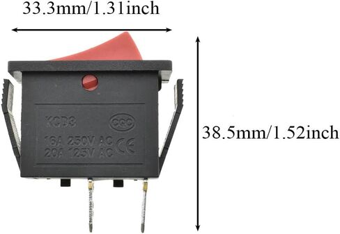 KCD3 الروك التبديل تبديل 2 دبابيس 2 موقف ON / OFF AC 16A 250V DPDT ضوء LED أحمر مضيئة التوصيل والتشغيل اتصال مستقر مدمج سهل النقر في موقف لسخان الصحافة مقعد 4PCS in Kuwait