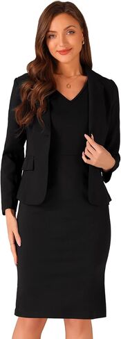 Allegra K Business Dress Suit Sets for Women's 2 Piece Outfit Work Office Notched Lapel Jacket Blazer Solid V Neck Dress in Saudi Arabia