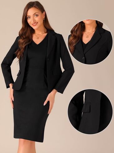 Allegra K Business Dress Suit Sets for Women's 2 Piece Outfit Work Office Notched Lapel Jacket Blazer Solid V Neck Dress in Saudi Arabia