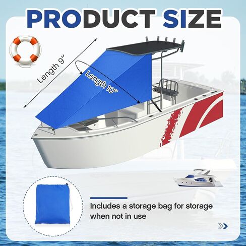 T Top Bow Shade for Boat UV Protection Boat Shade 600d Oxford Cloth Boat Canopy Waterproof Navy Blue Boat Tent Sun Shade Extension for Boat Hot Cloudless Day (Length 9' X Width 10') in Saudi Arabia
