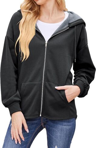 سترات نسائية بقلنسوة بأكمام طويلة من Hunt سترات كاجوال خفيفة الوزن وسترات بغطاء للرأس مع جيوب in Kuwait