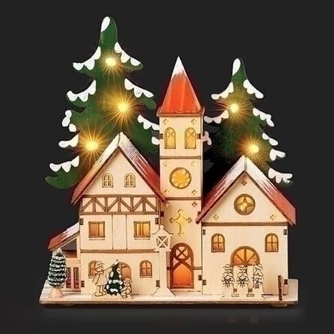 Roman Lighted Church with Tree and Carolers, 9-inch Height, Wood in Saudi Arabia