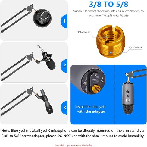 Neewer NB-35 حامل ذراع مقص للميكروفون مع حامل مشبك ميكروفون ودعامة تثبيت على الطاولة وNW (B-3) درع الزجاج الأمامي لمرشح البوب ​​ومجموعة تثبيت الصدمات المعدنية للميكروفون in Saudi Arabia