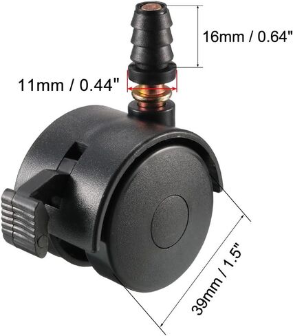 uxcell 1.5 Inch Swivel Caster Wheels Grip Neck Stem Caster Black Furniture Wheel with Brake and Mounting Socket, 4pcs in Kuwait