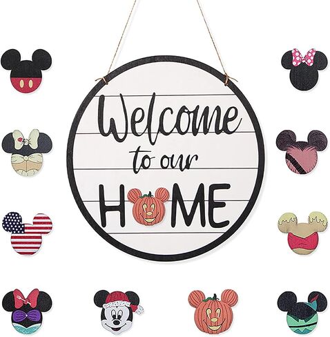 Cute Welcome Door Sign Welcome to Our Home,Interchangeable Gift Door Hanger Sign/Mouse Head Home Sign,10 Interchangeable Welcome Door Sign for Front Door Home Decor (A) in Saudi Arabia
