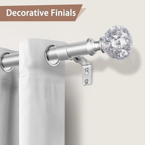 قضبان ستائر zeerobee للنوافذ من 48 إلى 86، قضبان ستائر مقاس 1 بوصة، قضبان ستائر شديدة التحمل مع تشطيبات فضية شفافة مزخرفة، قضيب ستارة خارجي مع قضبان ستائر قابلة للتعديل، 48 بوصة - 86 بوصة، فضي in Kuwait