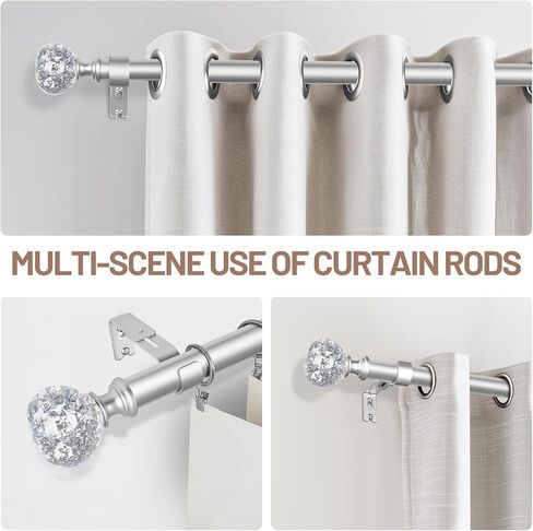 قضبان ستائر zeerobee للنوافذ من 48 إلى 86، قضبان ستائر مقاس 1 بوصة، قضبان ستائر شديدة التحمل مع تشطيبات فضية شفافة مزخرفة، قضيب ستارة خارجي مع قضبان ستائر قابلة للتعديل، 48 بوصة - 86 بوصة، فضي in Kuwait