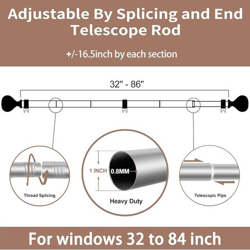 قضبان ستائر zeerobee للنوافذ من 48 إلى 86، قضبان ستائر مقاس 1 بوصة، قضبان ستائر شديدة التحمل مع تشطيبات فضية شفافة مزخرفة، قضيب ستارة خارجي مع قضبان ستائر قابلة للتعديل، 48 بوصة - 86 بوصة، فضي in Kuwait