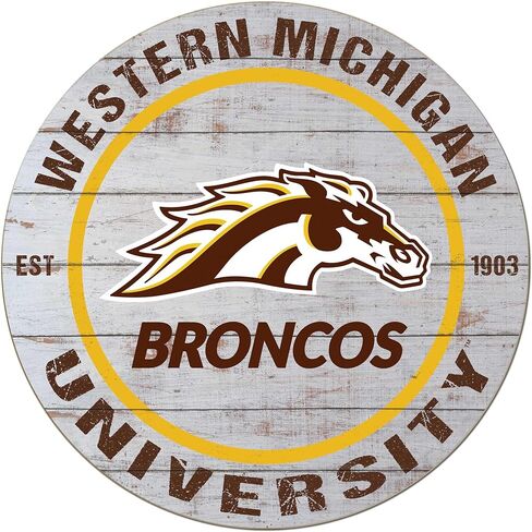 Western Michigan Broncos Weathered Circle Sign, 20x20 Inches, Broncos Decor for Dorm Room, Fan Cave, Living Room; Display Your Team Spirit with This Western Michigan Broncos Wall Art in Saudi Arabia