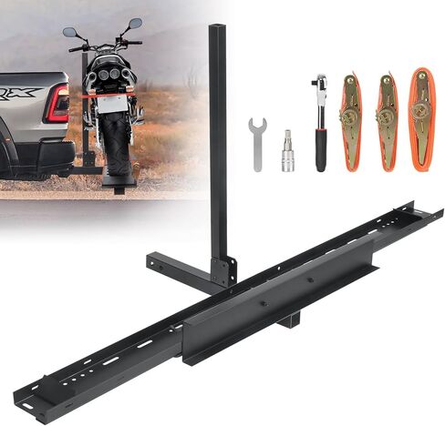 2" Steel Hitch Mounted Motorcycle Carrier with Loading Ramp and Rope, Fit Up to 5" Wide Tire, Maximum load 500LBS, Heavy Duty Hitch-Mounted Dirt Bike Rack for SUVs Cars Trucks RV in Kuwait