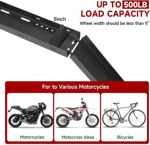 2" Steel Hitch Mounted Motorcycle Carrier with Loading Ramp and Rope, Fit Up to 5" Wide Tire, Maximum load 500LBS, Heavy Duty Hitch-Mounted Dirt Bike Rack for SUVs Cars Trucks RV in Kuwait