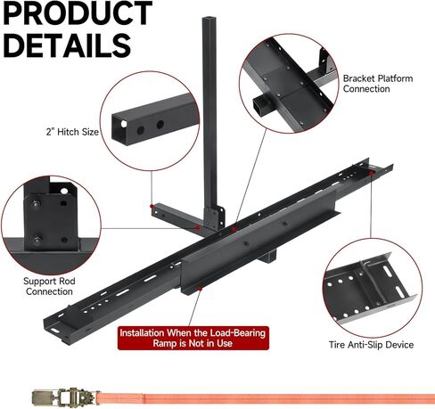 2" Steel Hitch Mounted Motorcycle Carrier with Loading Ramp and Rope, Fit Up to 5" Wide Tire, Maximum load 500LBS, Heavy Duty Hitch-Mounted Dirt Bike Rack for SUVs Cars Trucks RV in Kuwait