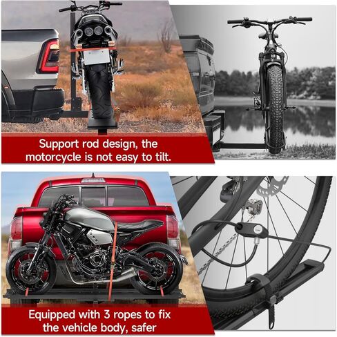 2" Steel Hitch Mounted Motorcycle Carrier with Loading Ramp and Rope, Fit Up to 5" Wide Tire, Maximum load 500LBS, Heavy Duty Hitch-Mounted Dirt Bike Rack for SUVs Cars Trucks RV in Kuwait