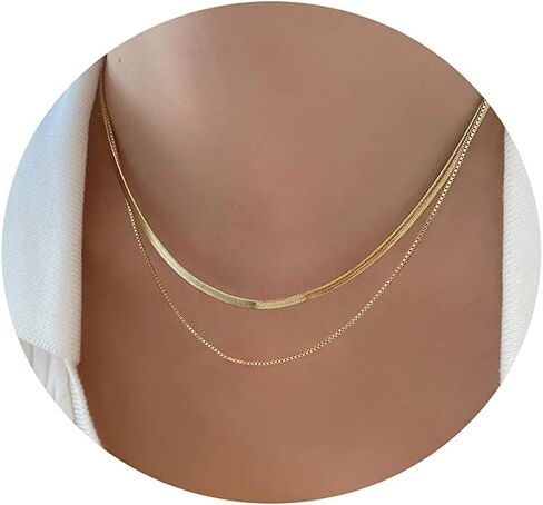 Mauzew 18K Gold Plated Snake Chain Herringbone Necklace Layered Choker Chain Necklaces for Women Dainty Dot Pendant Necklaces Waterproof Jewelry Christmas Gifts for Girls in Kuwait