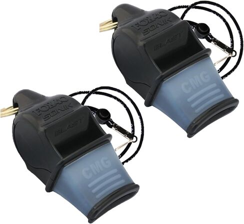 صفارة الحكم الرياضية والأمان من Fox 40 Sonik Blast Cushion Mouth Group مع حبل قصير، أسود (عبوتان) in Kuwait