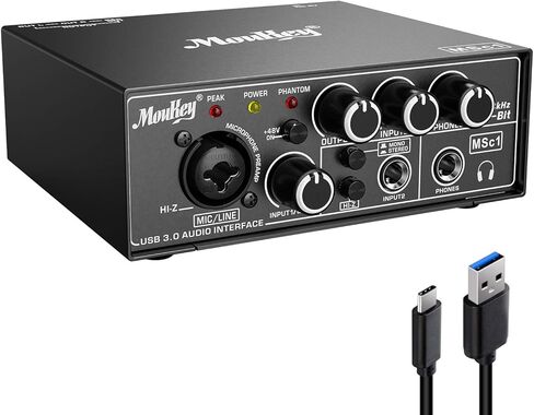 واجهة صوت Moukey USB 3.0، مضخمات ميكروفون مع طاقة فانتوم 48 فولت، 24 بت، تدعم تسجيل الهواتف الذكية والكمبيوتر اللوحي والكمبيوتر وغيرها من المعدات - MSc1 in Kuwait
