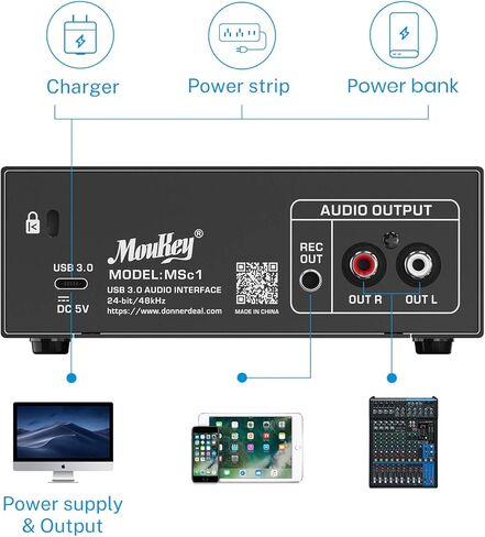 واجهة صوت Moukey USB 3.0، مضخمات ميكروفون مع طاقة فانتوم 48 فولت، 24 بت، تدعم تسجيل الهواتف الذكية والكمبيوتر اللوحي والكمبيوتر وغيرها من المعدات - MSc1 in Kuwait