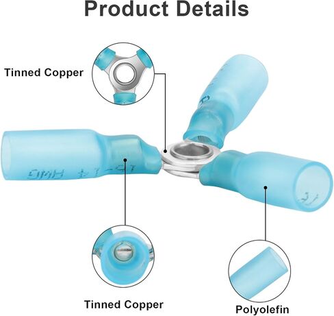 Linkstyle 20pcs 16-14 Gauge AWG 3 Way Wire Connector, Crimp Y Ring Butt Connector, Heavy Duty Heat Shrink Butt Terminals Blue in Saudi Arabia