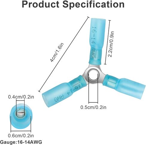 Linkstyle 20pcs 16-14 Gauge AWG 3 Way Wire Connector, Crimp Y Ring Butt Connector, Heavy Duty Heat Shrink Butt Terminals Blue in Saudi Arabia