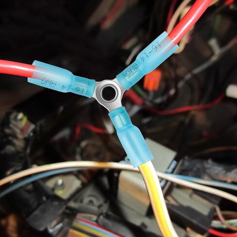 Linkstyle 20pcs 16-14 Gauge AWG 3 Way Wire Connector, Crimp Y Ring Butt Connector, Heavy Duty Heat Shrink Butt Terminals Blue in Saudi Arabia