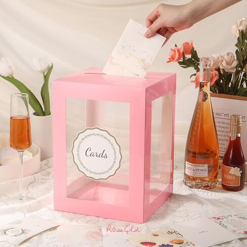 ROSEGLD Card Box for Reception, Gift Card Box Clear 8.7x8.7x12 Inches, Transparent Card Box for Wedding, Engagement, Birthday, Graduation Party, Baby Shower (Black) in Saudi Arabia