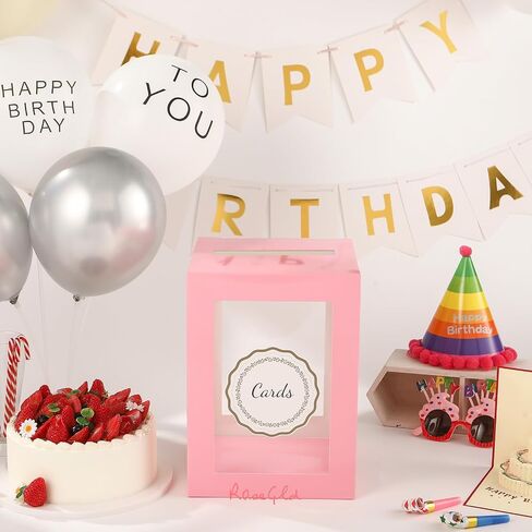 ROSEGLD Card Box for Reception, Gift Card Box Clear 8.7x8.7x12 Inches, Transparent Card Box for Wedding, Engagement, Birthday, Graduation Party, Baby Shower (Black) in Saudi Arabia