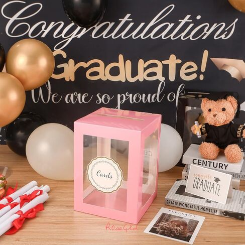 ROSEGLD Card Box for Reception, Gift Card Box Clear 8.7x8.7x12 Inches, Transparent Card Box for Wedding, Engagement, Birthday, Graduation Party, Baby Shower (Black) in Saudi Arabia
